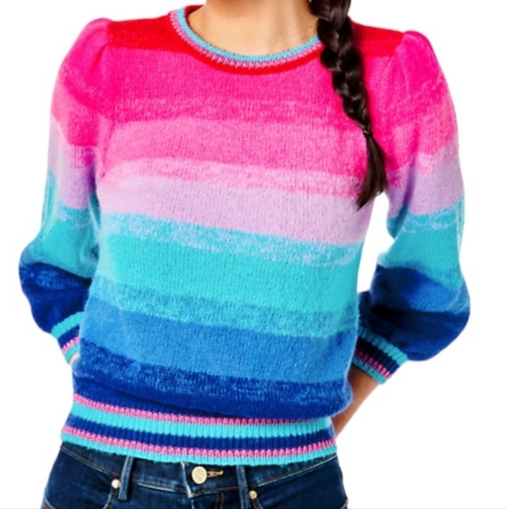 Lilly Pulitzer Hali Ombre Sunset Stripe Wool Blend Metallic Trim Sweater View 3